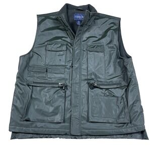 Vintage Common Man Hunting Vest Men Large Green Safari Tactical Fleece Lined 90s